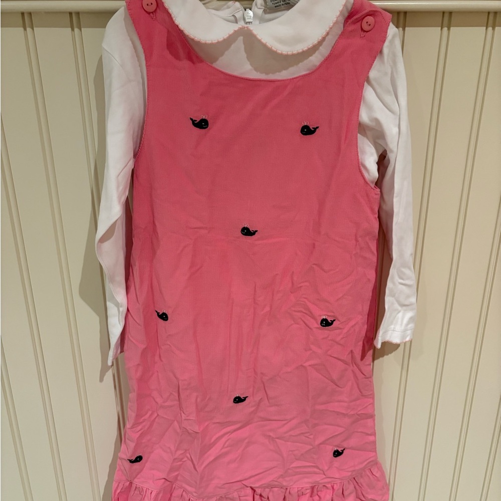 2-piece Pink Whale Embroidered Kids Dress